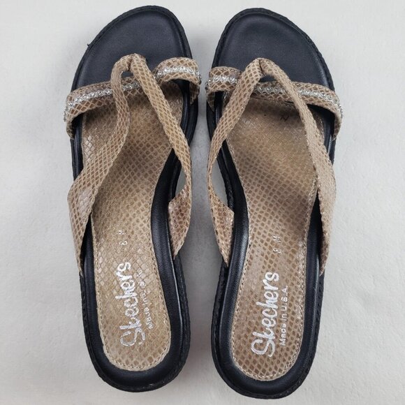 Y2K 90s Skechers Rhinestone Sandal Womens 8 Tan Leather Platform Chunky Vintage - Picture 8 of 12